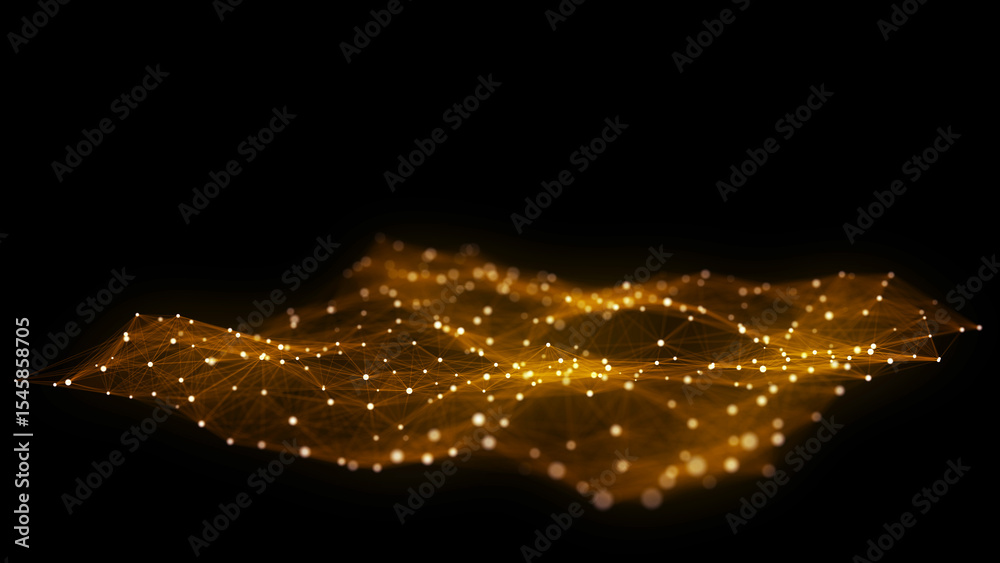 Poster color abstract wave background with dots and lines moving in space. technology illustration. futuris