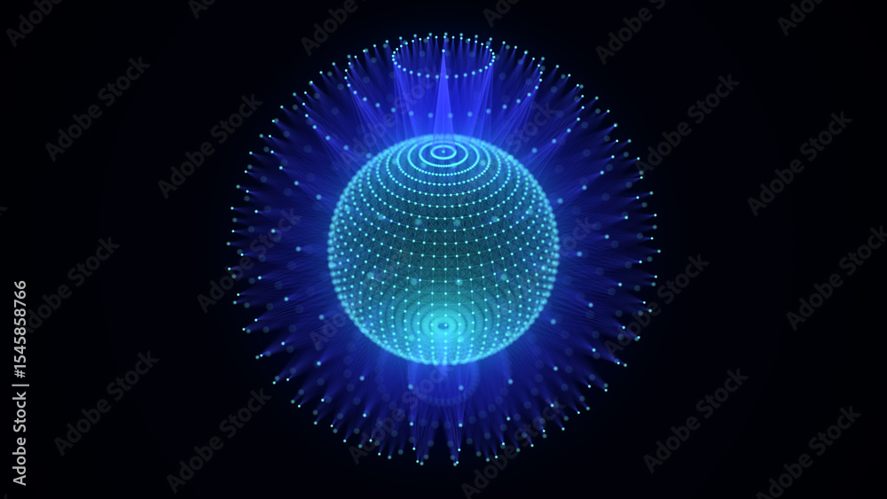 Poster blue sphere consisting of points and lines. modern wireframe elements. technology grid sphere. 3d re