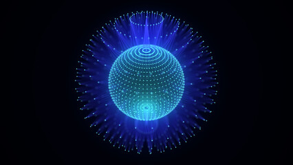 Blue sphere consisting of points and lines. Modern wireframe elements. Technology grid sphere. 3d rendering.