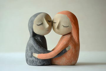 Friendship, abstract concept with clay figures (AI generated)