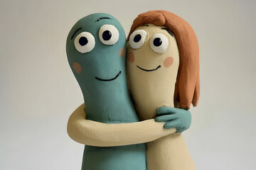 Friendship, abstract concept with clay figures (AI generated)