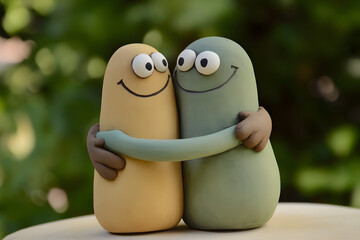 Friendship, abstract concept with clay figures (AI generated)