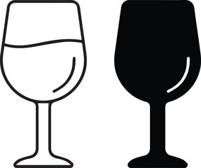 icon glass of champagne wineglasses, black and white, minimalistic, simple, line art, vector illustration