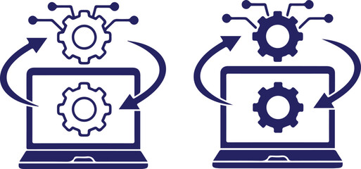 laptop with gears, gear icon, productivity, technology, minimalist, vector illustration