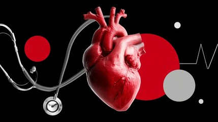 Medical heart and stethoscope on modern abstract design
