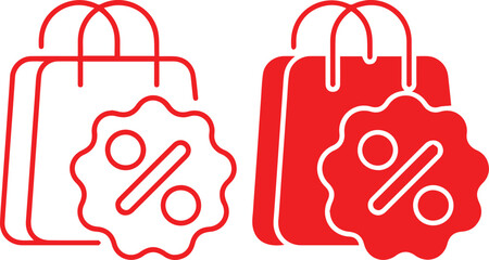 shopping bags, retail bags, red bags, shopping discount, percentage sign, sale icon, shopping symbol, commercial graphics, discount sale, shopping bags icons