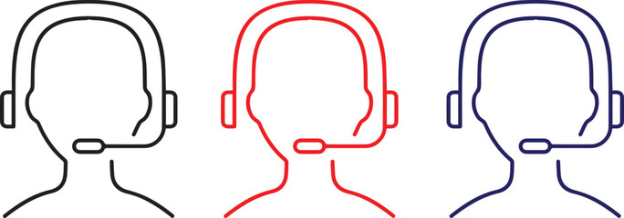 abstract head silhouettes, minimalist line art style, three profiles in black, red, and blue, geometric shapes, simple clean design, vector illustration