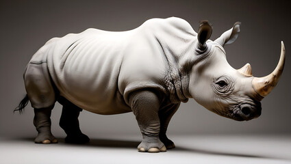 Fototapeta premium Close-up of a white rhinoceros head with detailed skin texture, isolated on plain white background
