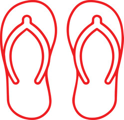 flip flops, sandals, summer footwear, casual shoes, minimalist design, red outline, simplified shape, simple illustration, flat design, vector