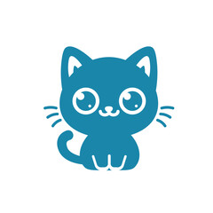 Cute Cartoon Cat Character Illustration with Whiskers and Big Eyes Logo style