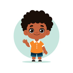 Adorable Cartoon Boy Waving in Casual Summer Clothing
