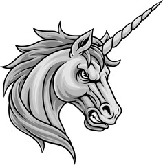 Unicorn horse stallion angry sports team mascot cartoon character design.