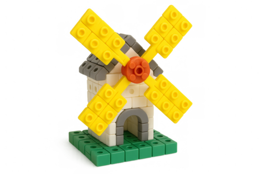 Plastic brick windmill rotating on transparent background