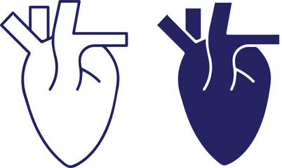 minimalist anatomical heart illustration, navy blue line art style