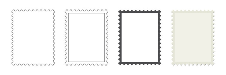 Set of blank postage stamps. Blank postage postmark. Empty mail delivery template.