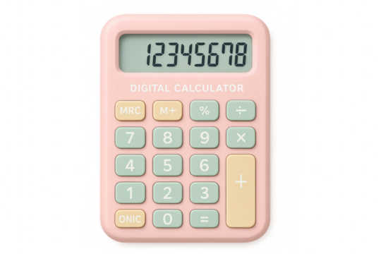 Pink digital calculator showing numbers on transparent background