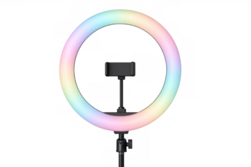 Ring light with cellphone holder on transparent background