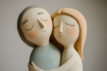 Friendship, abstract concept with clay figures (AI generated)