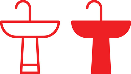 washbasin, sink, bathroom, red, white, minimalist, simple, geometric shapes, vector illustration