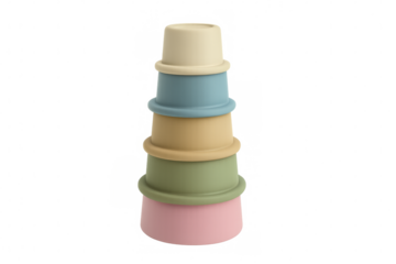 Colorful stacking cups toy isolated on transparent background