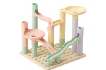 Marble run toy with pastel colors on transparent background