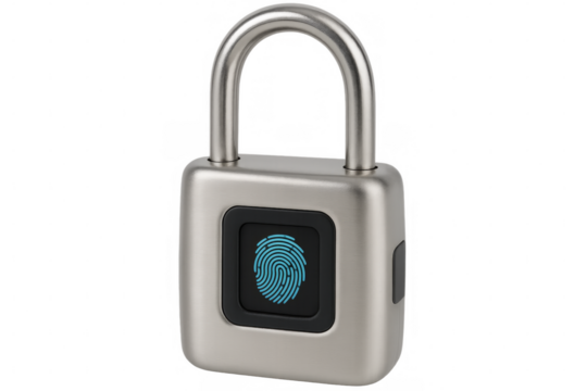Fingerprint padlock scanning fingerprint on transparent background