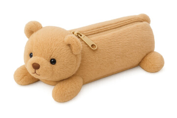 Adorable bear-shaped pencil case lying on transparent background