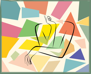 Abstract   background ,fancy  geometric and curved shapes ,  expressionism art style, linear figure