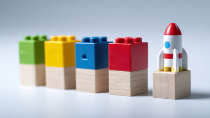 Building blocks stacked with labels test, launch for startup