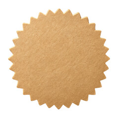 A blank brown kraft paper seal with a starburst shape, for use as a sticker or label, isolated on a white background.
