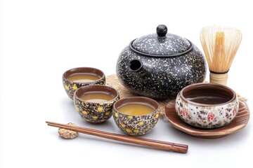 Tea Set with Cups, Teapot and Whisk