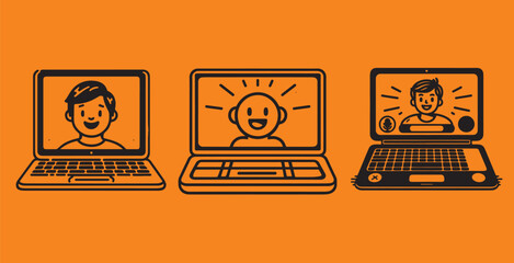 vector illustration of a video call on a laptop screen.