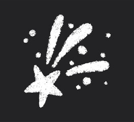 Crayon doodle comet star symbol. Hand drawn firework pencil sketch. Chalk magic sparkle. Crayon texture starburst. Vector illustration on white background.