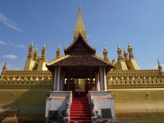 Prayer stand at Laos Pha That Luang in Vientiane Laos on 22 April 2025