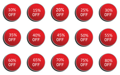 Glossy Red Sale Badge Collection   Percentage Discount Labels, Starburst Stickers   Vintage Tags Set