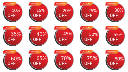 Glossy Red Sale Badge Collection   Percentage Discount Labels, Starburst Stickers   Vintage Tags Set