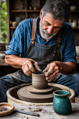 A potter working up close