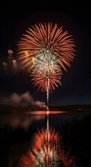 Spectacular Fireworks Display over Calm Water at Night