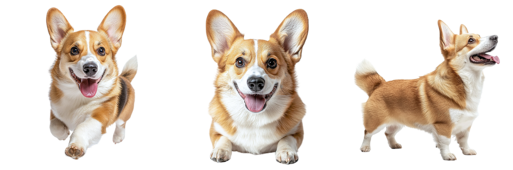 Set of cute corgi dogs isolated on transparent background PNG
