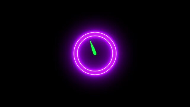 Glowing neon sign yellow clock icon animation on a black background.