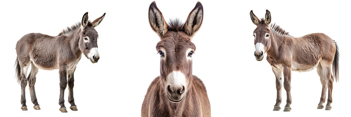 Set of cute donkeys isolated on transparent background PNG