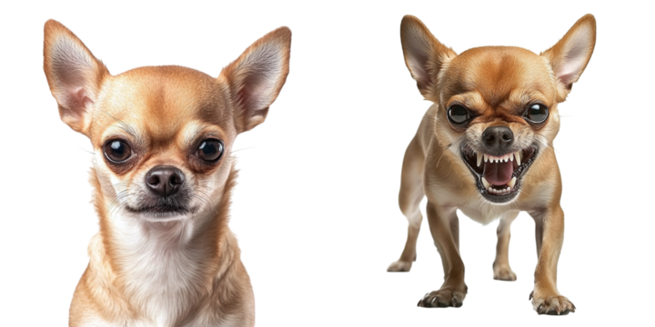 Set of cute angry chihuahuas isolated on transparent background PNG