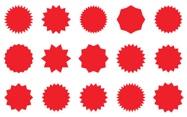 Glossy Red Sale Badge Collection   Percentage Discount Labels, Starburst Stickers   Vintage Tags Set