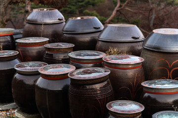 traditional Korean ceramic pots for the fermentation food in the Buddhist temple