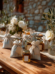 Rustic Tuscan Wedding Favors Display