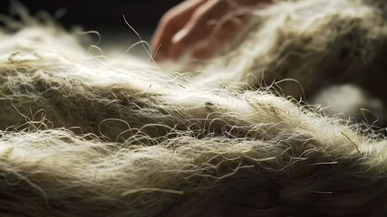 Close-up of tangled fibers, mostly white, with darker background texture - Powered by Adobe