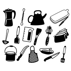 set of kitchen utensils a-collection-of-41-simple-line-art-icons-depicting.