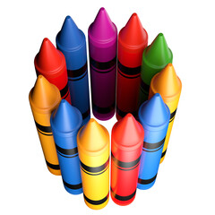 Vibrant Colored Crayons Arranged in Circular Pattern - 3d illustration