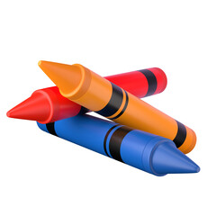 Stacked Red, Orange, and Blue Crayons Isolated on Transparent Background - 3d illustration