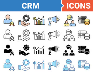 Customer relationship management banner icon set with multiple style collection.	
